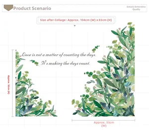 Detail view of watercolor eucalyptus wall stickers with motivational quotes 104x83cm