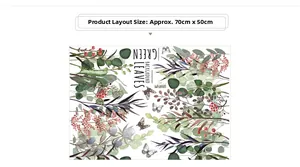 Detailed layout of 70x50cm watercolor wall stickers with green leaves and red berries