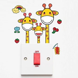 Creative Cartoon Giraffe Family Switch Stickers Cute DIY PVC Wall Decor For Kids Room Nursery Home Decoration