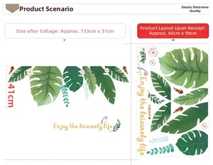 Détail du sticker mural feuilles de monstera tropicales avec dimensions et pose
