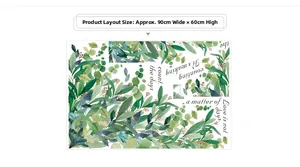 Detail showing layout of green eucalyptus leaf wall decals and inspirational English text