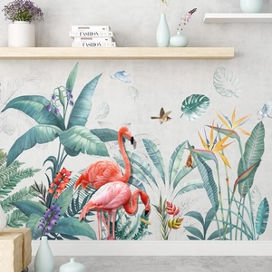 Nordische Wandaufkleber mit Flamingos und tropischen Palmblättern für die Wanddekoration