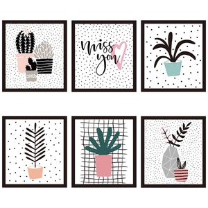 Modern 6-piece minimalist wall stickers set featuring potted plants and cactus designs