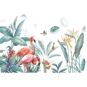 Selbstklebende nordische Wandtattoo mit Flamingos und Palmenblättern für die Deko