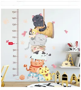 Detail of cartoon cat height chart wall sticker measuring from 50cm to 150cm in kids room