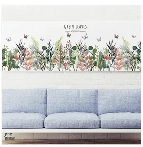 Detailed view of green leaves and red berries wall sticker set for home decoration