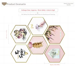 Detail of hexagonal wall stickers with gold pineapple and floral motifs, set of 6 pieces