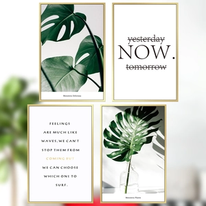 Nordic Monstera Leaf Wall Sticker Inspirational Quotes PVC Self Adhesive Minimalist Botanical Decal For Living Room Decor