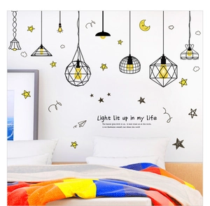 Modern geometric pendant light wall decals with stars and moon for bedroom wall decor