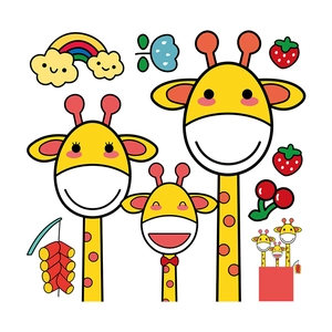 Cute deer family wall stickers with rainbow and strawberries for nursery room decor