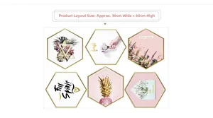Nordic wall decals featuring pink hexagons with golden pineapples and artistic bird motifs