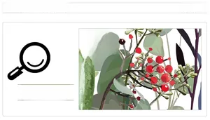 Detail showing green botanical leaf pattern with red berries on flat wall decal sticker