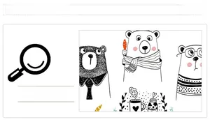 Detail of cartoon bear and coffee cup prints on self-adhesive nursery wall decals