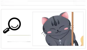 Close-up of a cute cartoon grey tabby cat wall sticker with a fish bone necklace