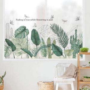 Botanische Fensterfolie mit Aquarell-Blättern und künstlerischem englischem Schriftzug