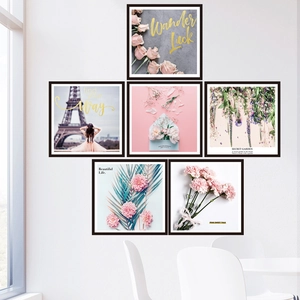 Set de 6 cadres décoratifs avec tour Eiffel et roses roses pour décoration murale