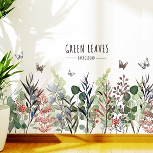 Pastoral Style Green Leaves Plant Wall Stickers PVC Removable Botanical Floral Wall Decals For Living Room Bedroom Decor