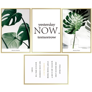 Nordic monstera leaves and inspirational quotes wall art stickers with golden frame design