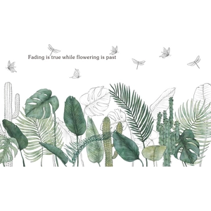 Wandsticker mit tropischen Monstera Blättern und Schmetterlingen für Wohnzimmer