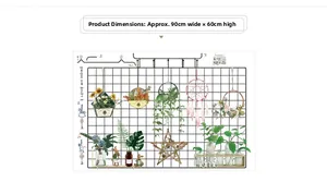 Detail of Nordic style wall sticker with grid, plants and I LOVE MY HOME quote 90x60cm
