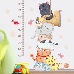Cartoon Cats Stacked Growth Chart Wall Sticker For Kids Room PVC Waterproof Height Measurement Scale Decal Nursery Bedroom DIY Home Decor