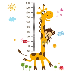 Sticker mural toise avec girafe et singe pour décoration de chambre d'enfant