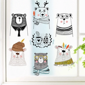 Minimalist cartoon bear wall stickers with coffee elements for home and nursery decor