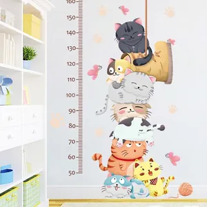 Cartoon cats height growth chart wall sticker for kids room decor measures 50cm to 160cm