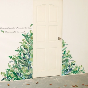 Minimalist green leaf wall stickers with nature watercolor style for home decor