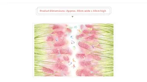 Detail layout of pink feather plant wall stickers with butterflies, size 90x60 cm