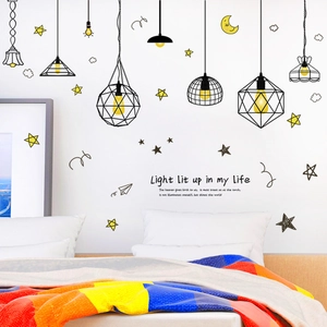 Minimalist Nordic pendant lamp wall stickers with yellow bulbs and stars for bedroom decor