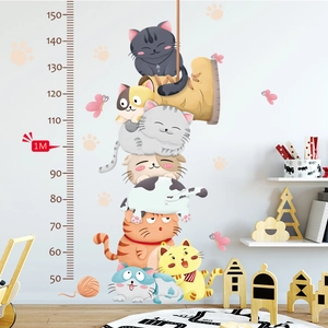 Cartoon cats height growth chart wall sticker for kids room decor measuring 50 to 150cm