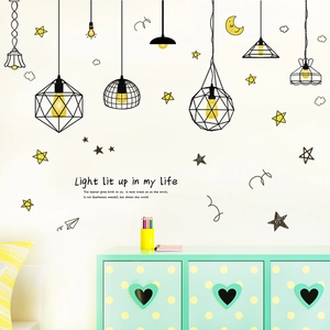 Minimalist Nordic wall stickers featuring geometric hanging lamps, stars and moon patterns