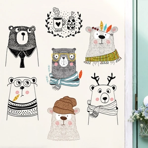 Minimalist cartoon bear and reindeer wall stickers set for living room and bedroom decor