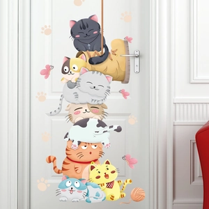 Cute cartoon cats wall decal with height measurement for children nursery room decor