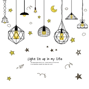 Nordic industrial hanging lamp wall sticker with stars and clouds for living room