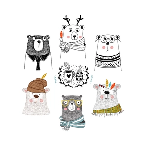 Minimalist Nordic bear wall decals with cartoon coffee and cream illustrations for nursery
