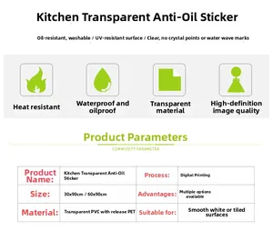 Kitchen oil-proof sticker size guide and material specs for transparent PVC film