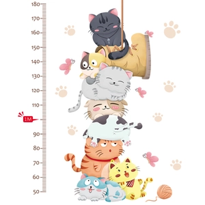 Cartoon cats height growth chart wall sticker for kids room decoration 50-180cm