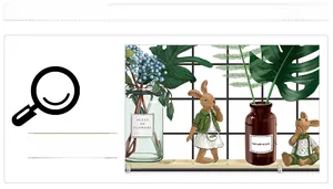 Detail of Nordic style wall stickers featuring cute rabbits and green botanical plants