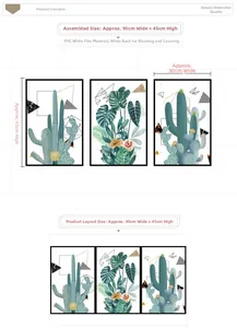 Vue détaillée du sticker mural cactus nordique montrant le PVC et les dimensions