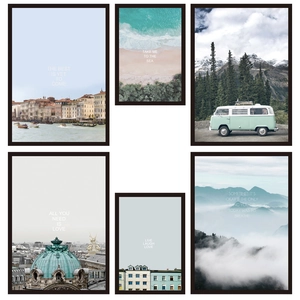 Minimalist Nordic art wall poster set with 6 pieces of nature and travel scenery prints