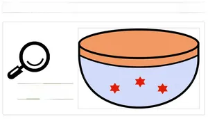 Detail view of cartoon kitchen scale decal with blue bowl and orange lid illustration