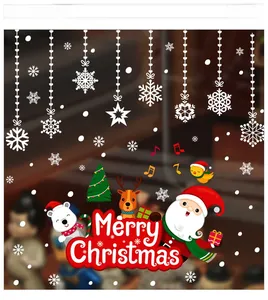 Détail de stickers Noël avec Père Noël, renne et flocons pour décoration de vitrine