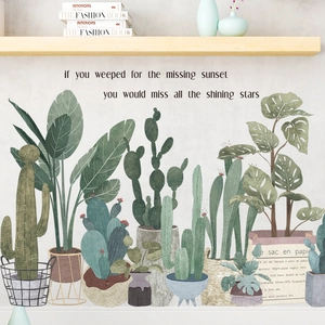 Adesivi murali succulenti minimalisti con cactus acquerello e citazioni nordiche