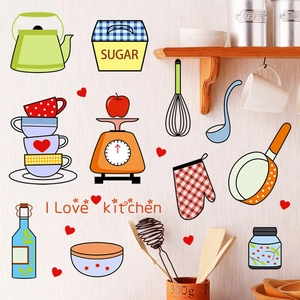 Cartoon Kitchen Theme Wall Stickers PVC Self-Adhesive Removable Decals For Refrigerator Cabinet Tiles DIY Home Decor Art