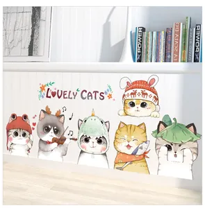 Détails de cinq stickers muraux de chats avec chapeaux d'animaux et texte Lovely Cats
