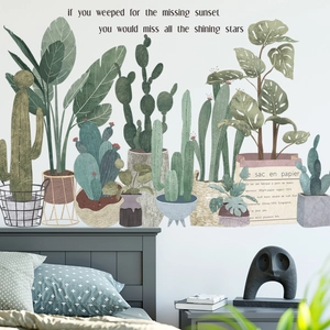 Adesivi murali con piante succulente nordiche per decorazioni camera e design minimalista