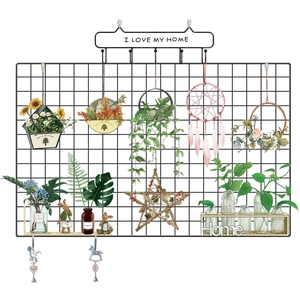 Nordic black iron wall grid organizer with sunflowers, dreamcatcher and home decor