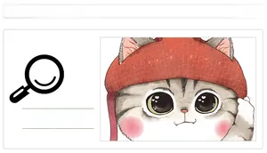 Vue détaillée d'un autocollant chat dessiné à la main avec chapeau gland et yeux en cœur